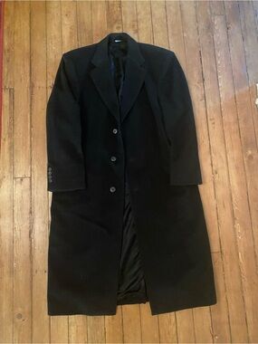 Vintage Men's Black Long cashmere/Wool blend Overcoat - Classic Tailored Style